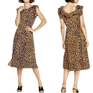 Who What Wear Midi Dress Ruffle Collar Yellow Leopard Women’s Plus Size XXL